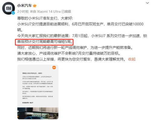 小米汽车收到多少订单